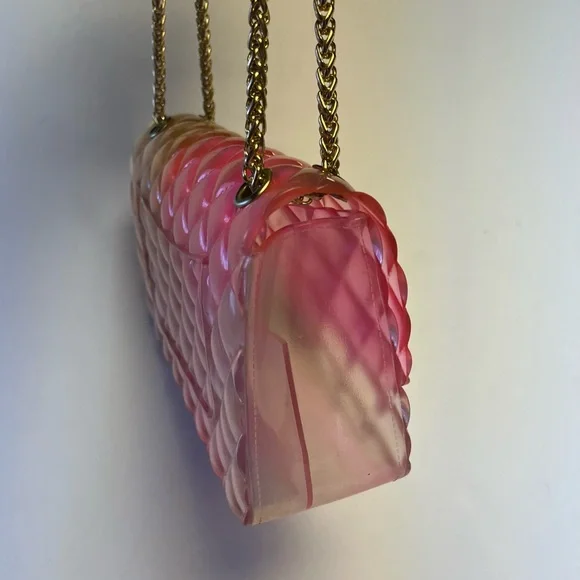 Jelly Crossbody Bag Pink Yellow Jelly Handbag Round Gold crossbody chain - Picture 5 of 6